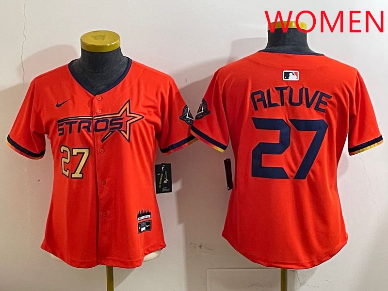Women Houston Astros 27 Altuve Orange Three generations Joint Name 2025 Nike MLB Jersey style 4122